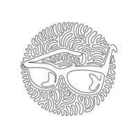 une ligne continue dessinant des lunettes noires. lunettes modernes à la mode. lunettes hipster. lunettes de lecture mode noires. style de fond de cercle de curl tourbillonnant. graphique vectoriel de conception de dessin à une seule ligne