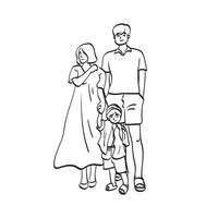 dessin au trait pleine longueur portrait de famille heureuse illustration vecteur dessiné à la main isolé sur fond blanc