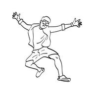 dessin au trait homme avec des lunettes de soleil sautant en vacances illustration vecteur dessiné à la main isolé sur fond blanc