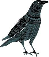 corbeau folklorique avec ornement oiseau mystique pour halloween vecteur isolé dessiné à la main