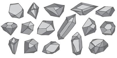 ensemble de cristaux dessinés à la main. collection d'illustrations vectorielles de diamants de pierres précieuses géométriques. éclat de verre coloré. pour la géologie, la bijouterie, la décoration, le jeu, le web. vecteur