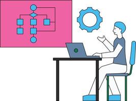 le garçon travaille sur l'organigramme. vecteur