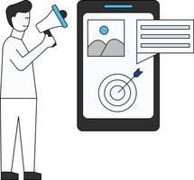 le garçon fait du marketing sur mobile. vecteur