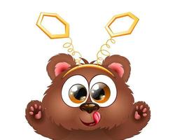 mignon petit ours brun drôle de dessin animé moelleux avec bandeau en nid d'abeille. vecteur