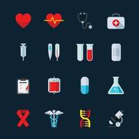 icônes d'équipement médical et médical avec fond noir