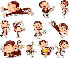 ensemble d'autocollants de personnages de dessins animés de singes drôles