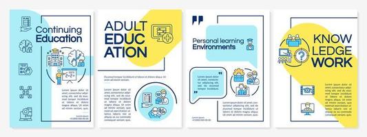 modèle de brochure bleu et jaune sur les contextes d'apprentissage tout au long de la vie. formation continue. conception de dépliant avec des icônes linéaires. 4 mises en page vectorielles pour la présentation, les rapports annuels. vecteur