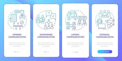 types de conversation d'affaires écran d'application mobile d'intégration en dégradé bleu. pages d'instructions graphiques en 4 étapes avec des concepts linéaires. ui, ux, modèle d'interface graphique. vecteur