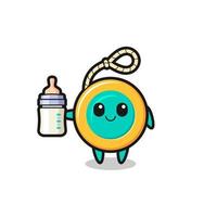 personnage de dessin animé bébé yoyo avec une bouteille de lait vecteur