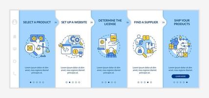 comment démarrer une entreprise d'exportation modèle d'intégration bleu et blanc. site Web mobile réactif avec des icônes de concept linéaires. page Web pas à pas en 5 étapes. vecteur