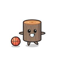 illustration de dessin animé de souche d'arbre joue au basketball vecteur