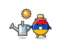 personnage de dessin animé du drapeau arménien tenant un arrosoir vecteur