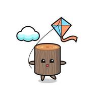 illustration de mascotte de souche d'arbre joue au cerf-volant vecteur