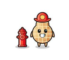 personnage de mascotte de cacahuète en tant que pompier vecteur