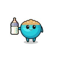 personnage de dessin animé de bol de céréales pour bébé avec une bouteille de lait vecteur