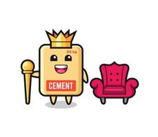 caricature de mascotte de sac de ciment en tant que roi vecteur