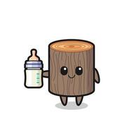 personnage de dessin animé de souche d'arbre bébé avec une bouteille de lait vecteur