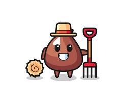 personnage de mascotte de puce de chocolat en tant qu'agriculteur vecteur