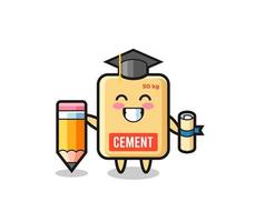 le dessin animé d'illustration de sac de ciment est l'obtention du diplôme avec un crayon géant vecteur