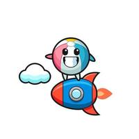 personnage de mascotte de ballon de plage chevauchant une fusée vecteur