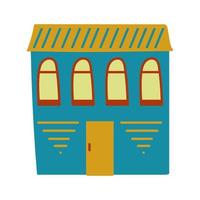 maison enfantine dans un style simple dessiné à la main. bâtiment coloré de la ville ou du village. illustration vectorielle dessinée à la main isolée sur blanc pour la conception des enfants vecteur