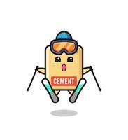 personnage de mascotte de sac de ciment en tant que joueur de ski vecteur