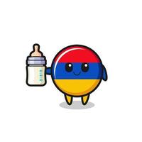 personnage de dessin animé bébé drapeau arménie avec bouteille de lait vecteur
