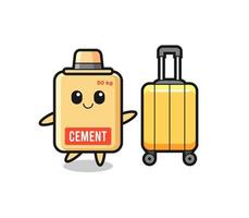 illustration de dessin animé de sac de ciment avec des bagages en vacances vecteur