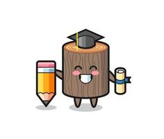 le dessin animé d'illustration de souche d'arbre est l'obtention du diplôme avec un crayon géant vecteur