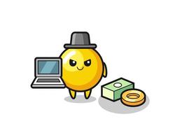 illustration de mascotte de jaune d'oeuf en tant que pirate informatique vecteur