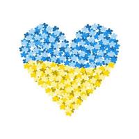 arrêter le modèle de guerre drapeau bleu et jaune de l'ukraine sous la forme d'une silhouette de coeur avec des fleurs vecteur