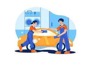 concept d'illustration de service de lavage de voiture. illustration plate isolée sur fond blanc vecteur