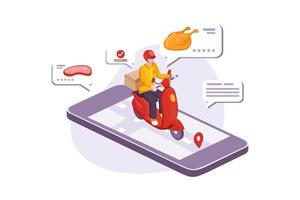 service de livraison de nourriture en scooter avec un coursier vecteur