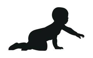 silhouette d'un bébé dans une pose qui rampe, fond blanc. bébé noir. vecteur