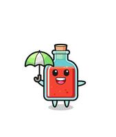 illustration de bouteille de poison carré mignon tenant un parapluie vecteur