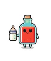 personnage de dessin animé de bouteille de poison carré bébé avec bouteille de lait vecteur