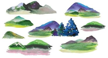 dessin à l'aquarelle de montagnes et de collines, arrière-plan naturel abstrait vecteur