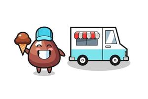 dessin animé de mascotte de pépite de chocolat avec camion de crème glacée vecteur