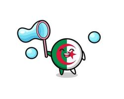 heureux, algerie, drapeau, dessin animé, jouer, bulle savon vecteur