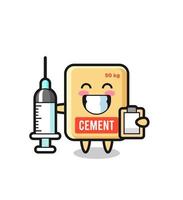 mascotte illustration de sac de ciment en tant que médecin vecteur