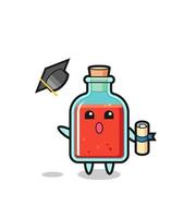 illustration de dessin animé de bouteille de poison carré jetant le chapeau à la remise des diplômes vecteur