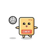 dessin animé de personnage de sac de ciment joue au volleyball vecteur