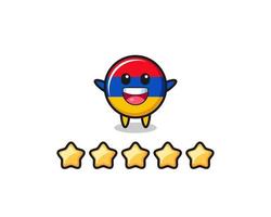l'illustration de la meilleure note du client, personnage mignon du drapeau de l'arménie avec 5 étoiles vecteur
