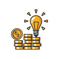 icône mince colorée de pile de pièces avec ampoule, illustration vectorielle de concept d'entreprise et de finance. vecteur