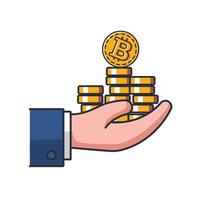 icône mince colorée de pièce de monnaie crypto-monnaie dans la main, illustration vectorielle de concept d'entreprise et de finance. vecteur