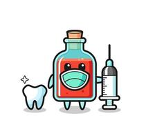 personnage de mascotte de bouteille de poison carrée en tant que dentiste vecteur