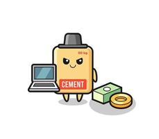 mascotte illustration de sac de ciment en tant que hacker vecteur