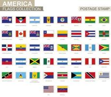 timbre-poste avec drapeaux américains. ensemble de 42 drapeaux américains. vecteur