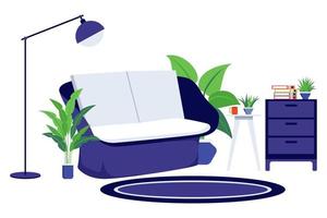 salon moderne lieu de travail pour bureau à domicile indépendant avec lampadaire canapé moderne et armoire et avec plante d'intérieur isolée sur blanc vecteur