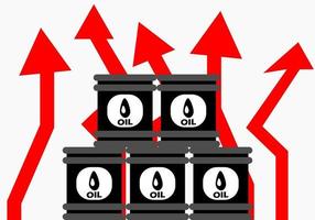 hausse du prix du pétrole, baril de pétrole, tendance à la hausse du pétro dollar, hausse des prix du pétrole brut, vecteur d'illustration du prix du baril de pétrole à la hausse, eps,